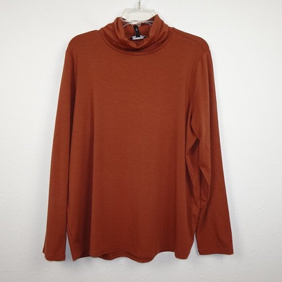 Eileen Fisher Turtleneck Top Women's Plus Size 1X Brown Spice Scrunch Neck - Picture 1 of 8